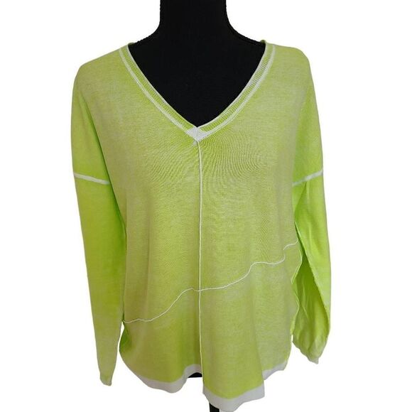 Ten Oh 8 Womens Green V Neck Pull Over Cotton Sweater Size Large - Picture 1 of 9